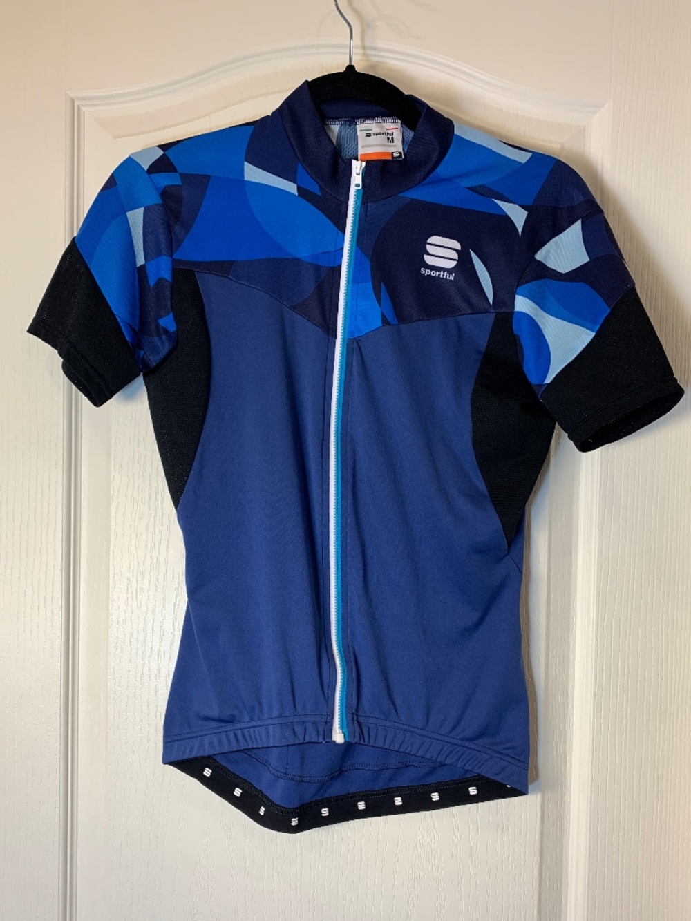 Sportful Pista Women’s M Blue Geometric Full Zip Road Cycling Jersey Pockets